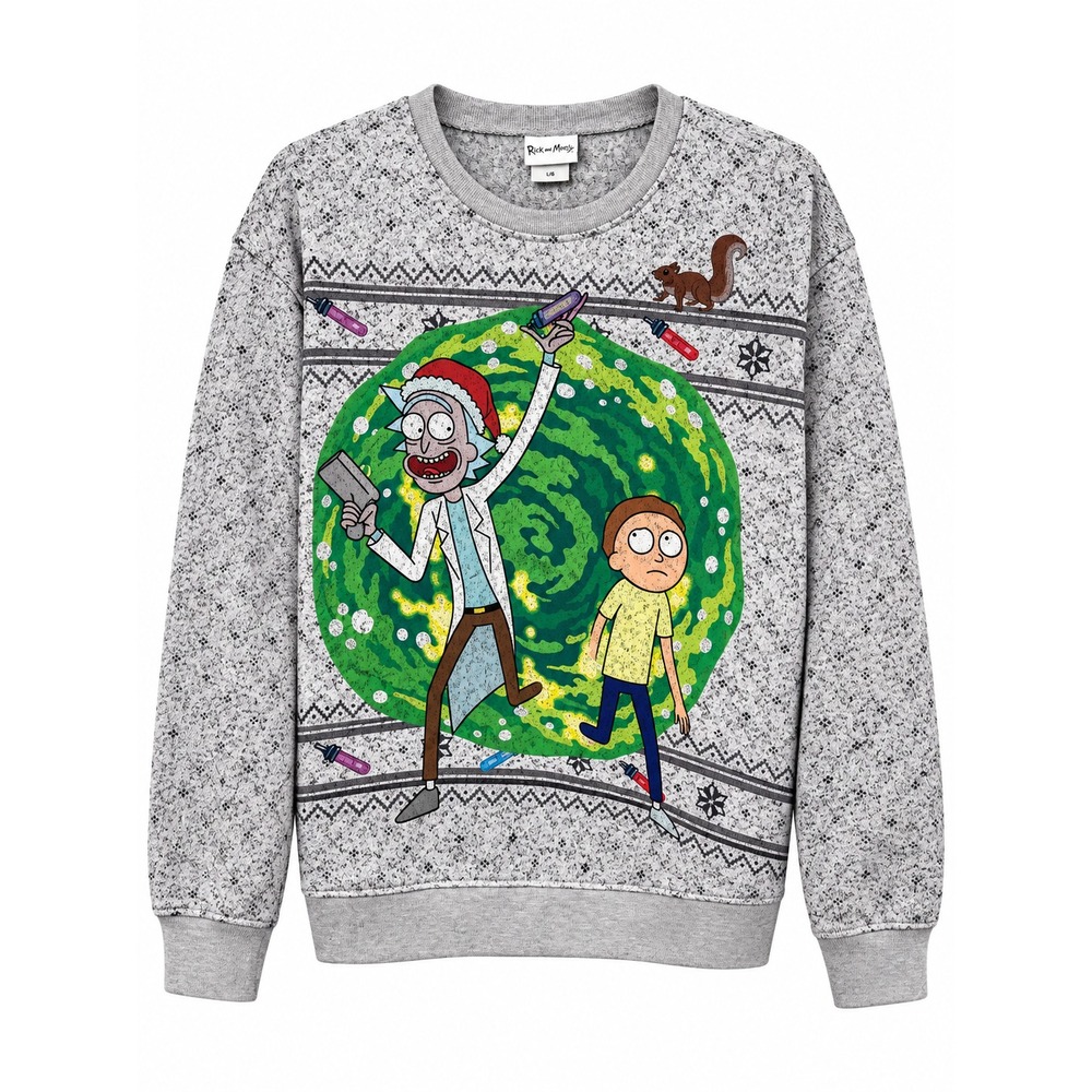 Rick and Morty Christmas Sweater Large Gray Portal Ugly Holiday Adult Swim